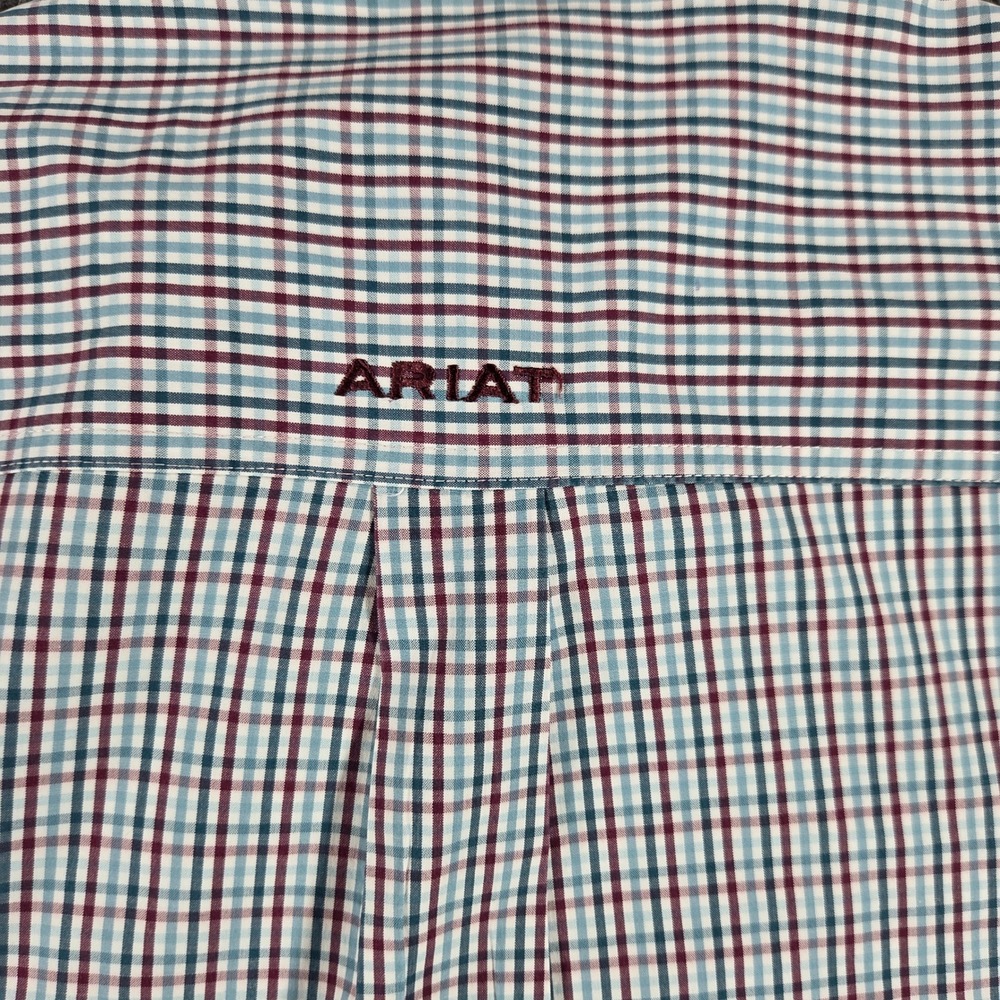 Ariat Shirt Mens M Pro Series Blue Burgundy Check Button Down Long Sleeve